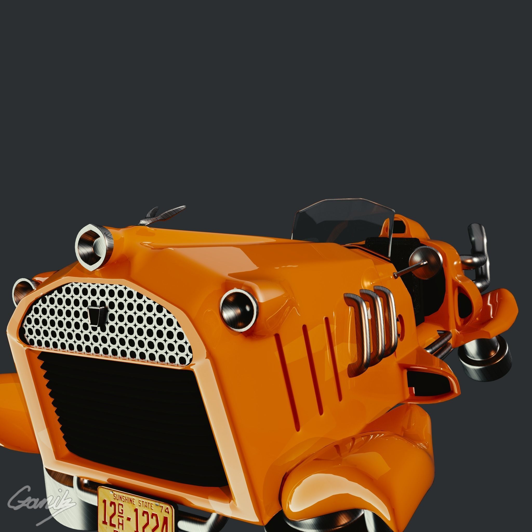 Dieselpunk Car Low-poly 3D model_3