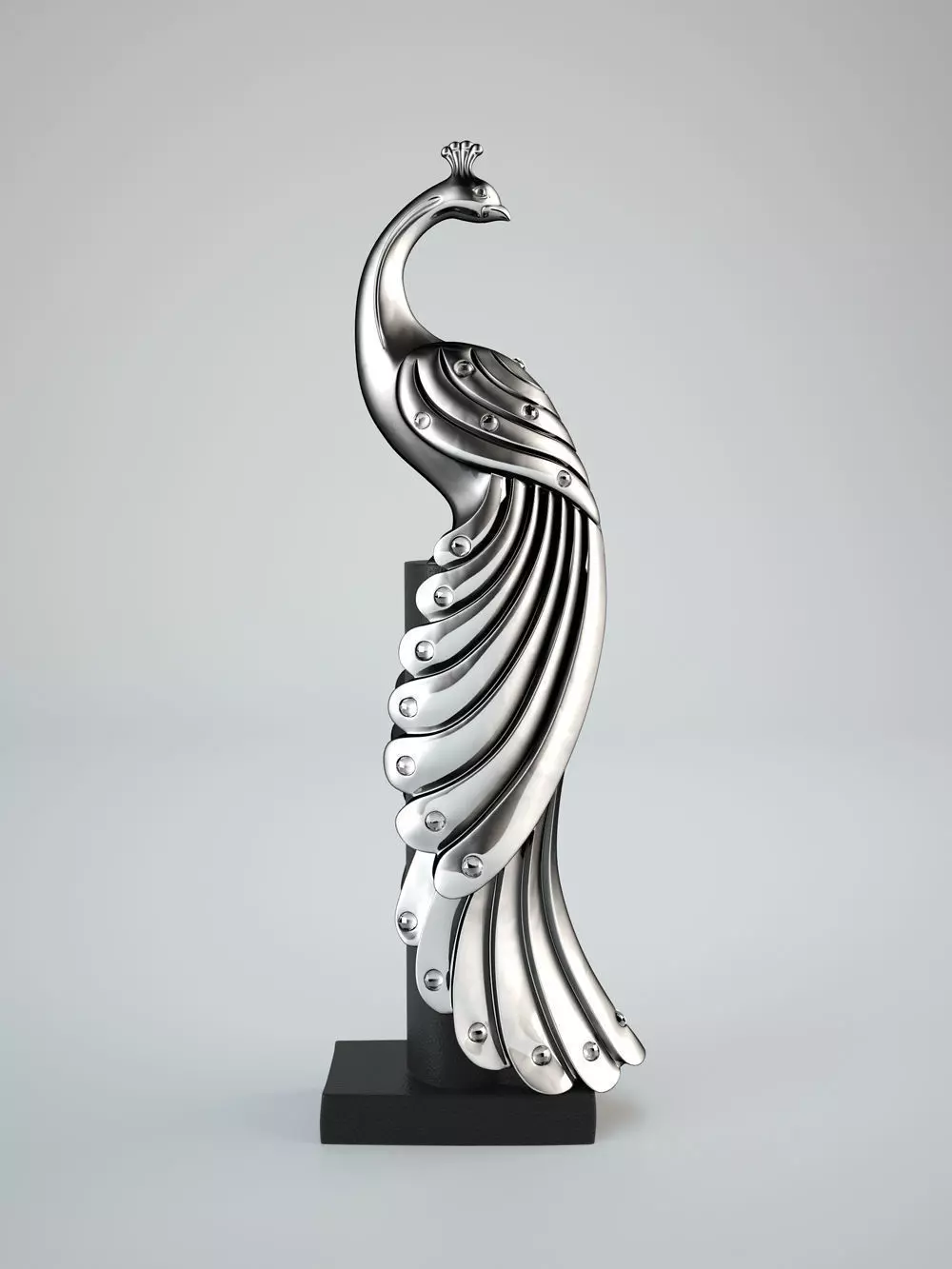 peacock silver statue 3D model_0