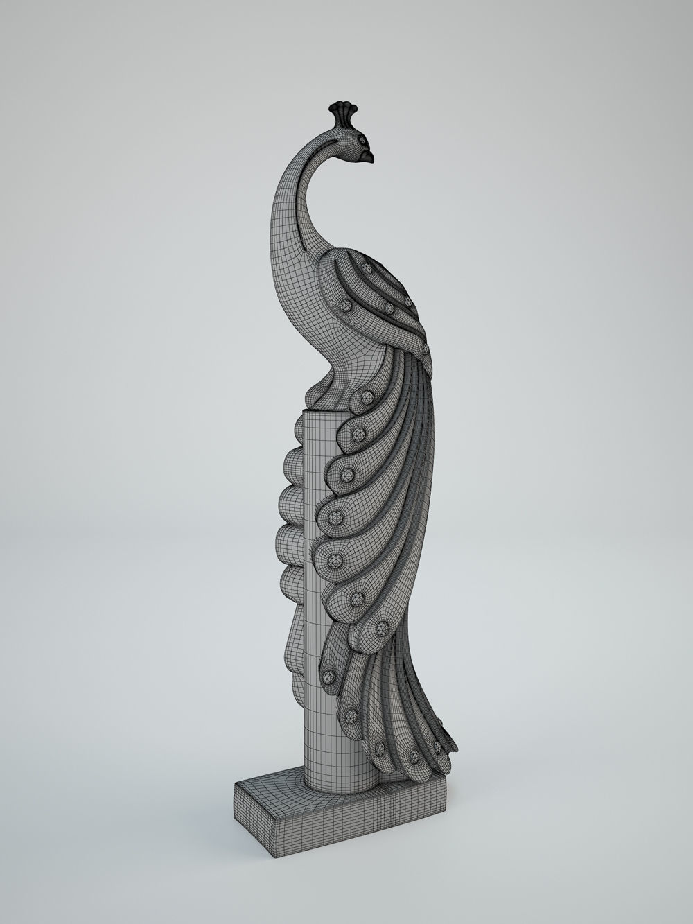peacock silver statue 3D model_7