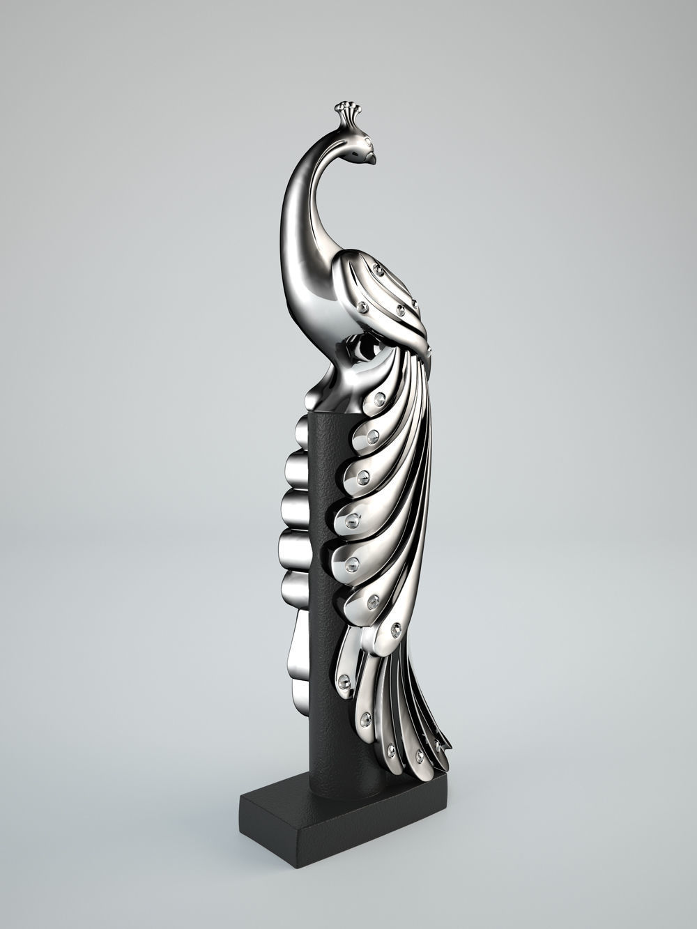 peacock silver statue 3D model_1