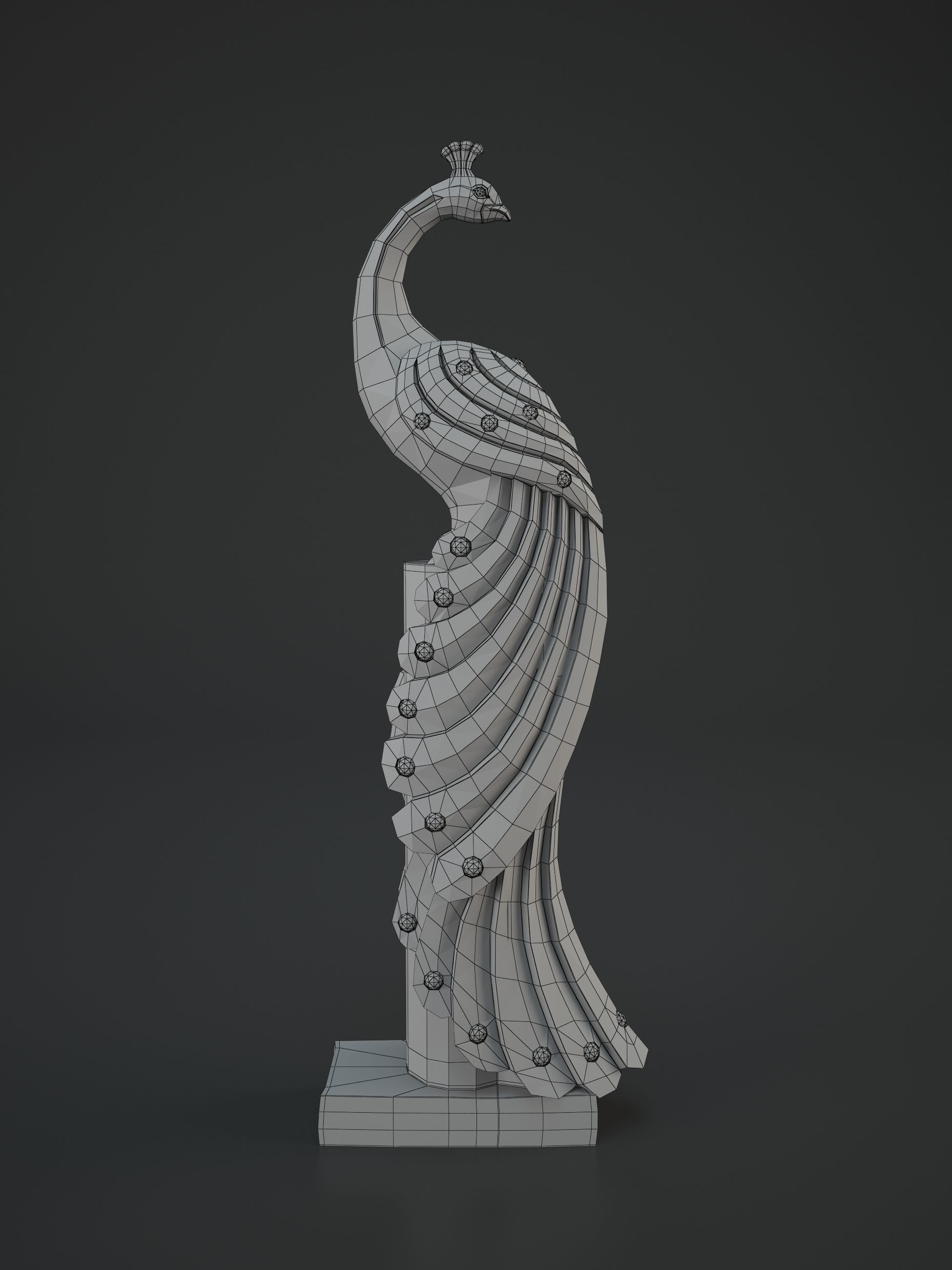 peacock silver statue 3D model_9