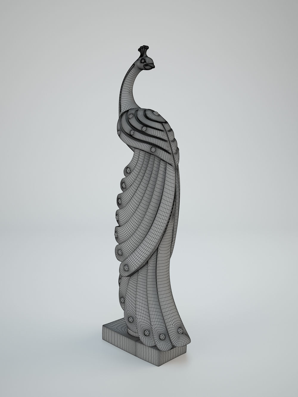 peacock silver statue 3D model_8