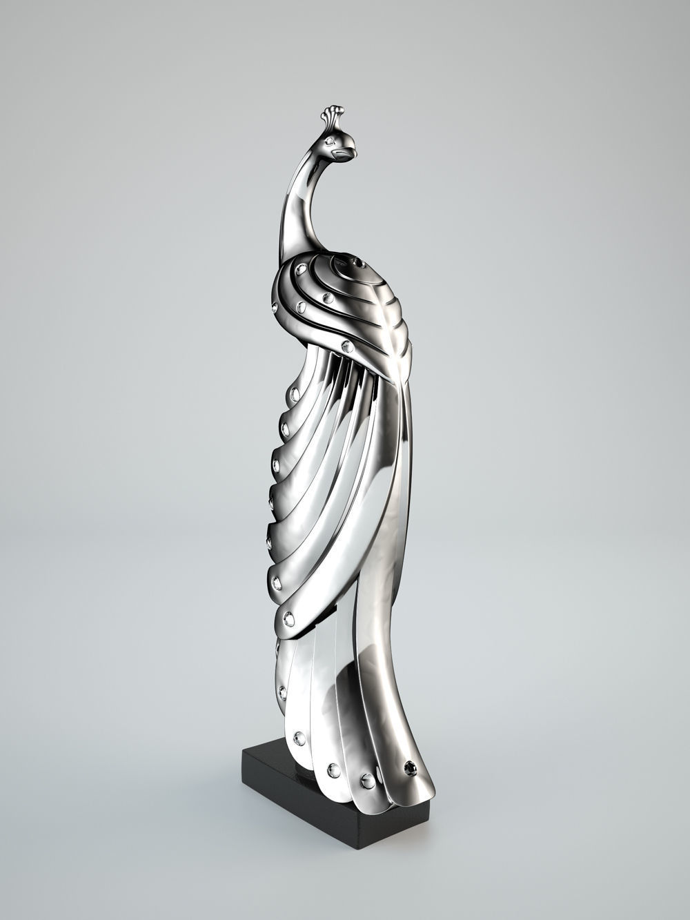 peacock silver statue 3D model_2