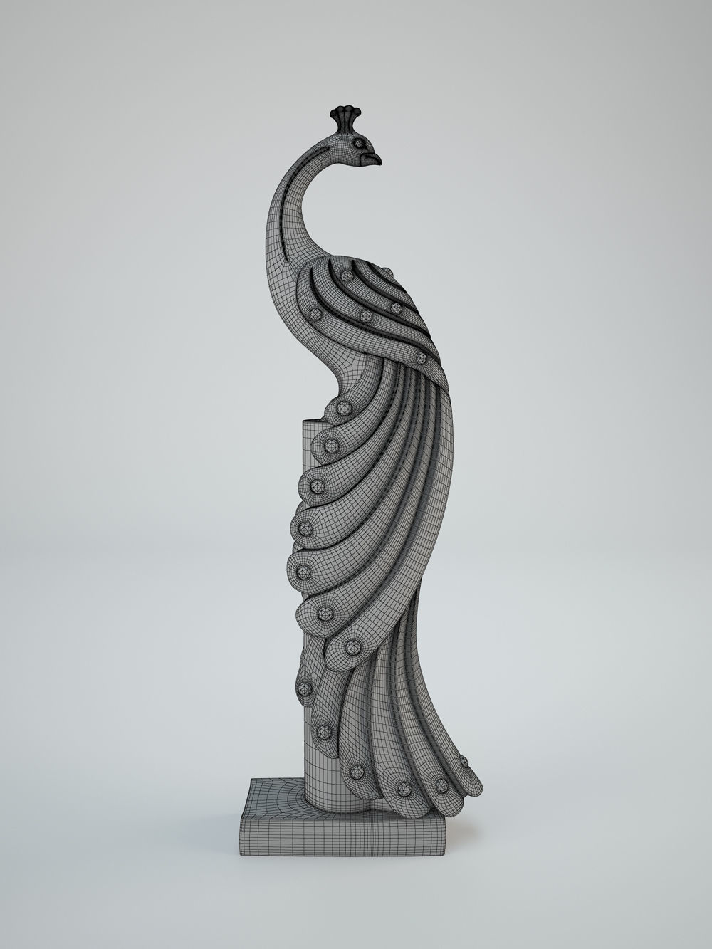 peacock silver statue 3D model_6