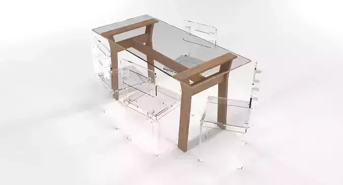   Transparent Dining Table Set Low-poly 3D model