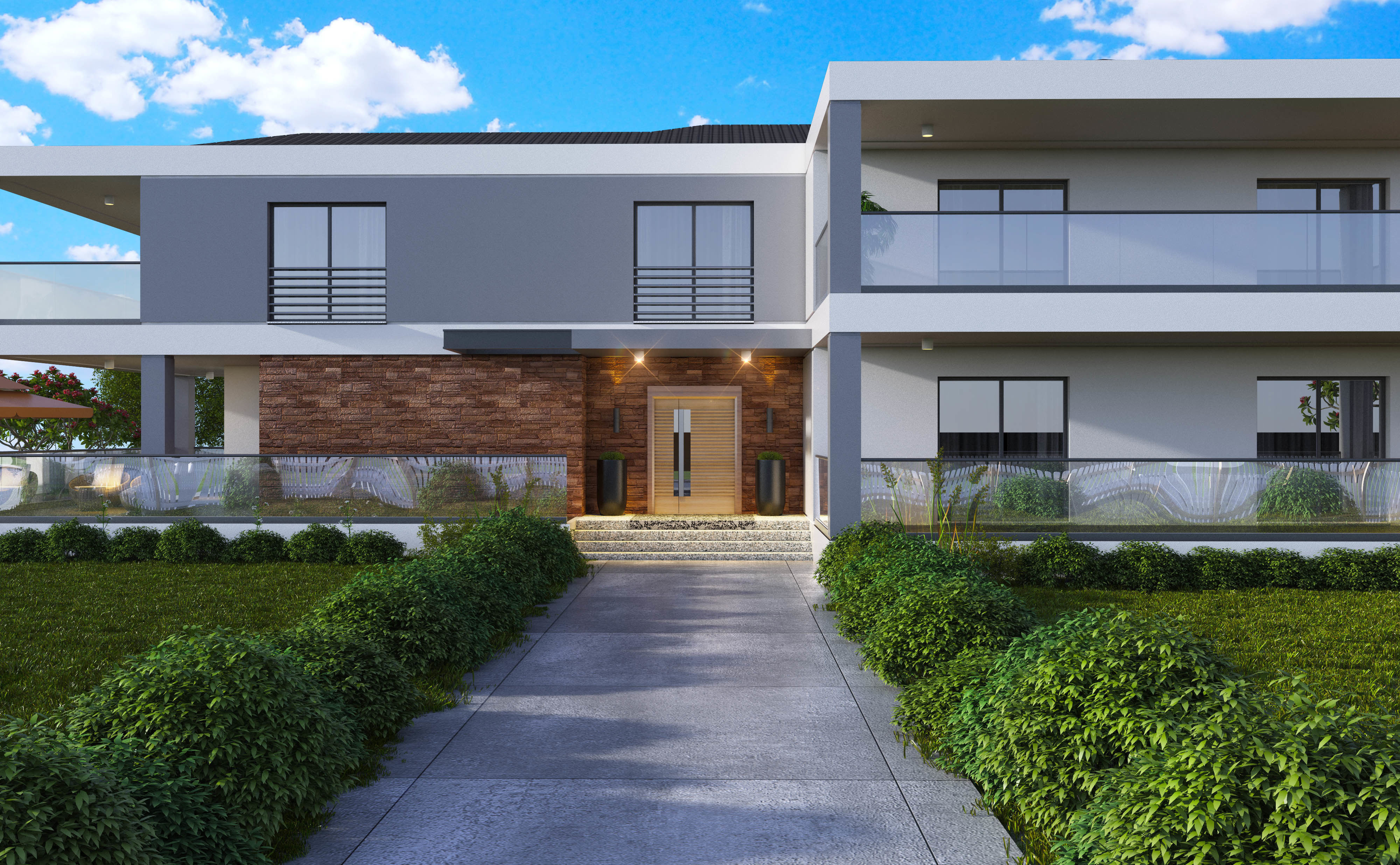 Villa Exterior Scene 3D model_1