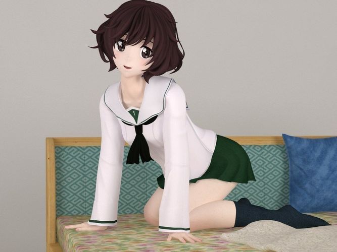 Yukari Akiyama anime girl pose 02 3D model