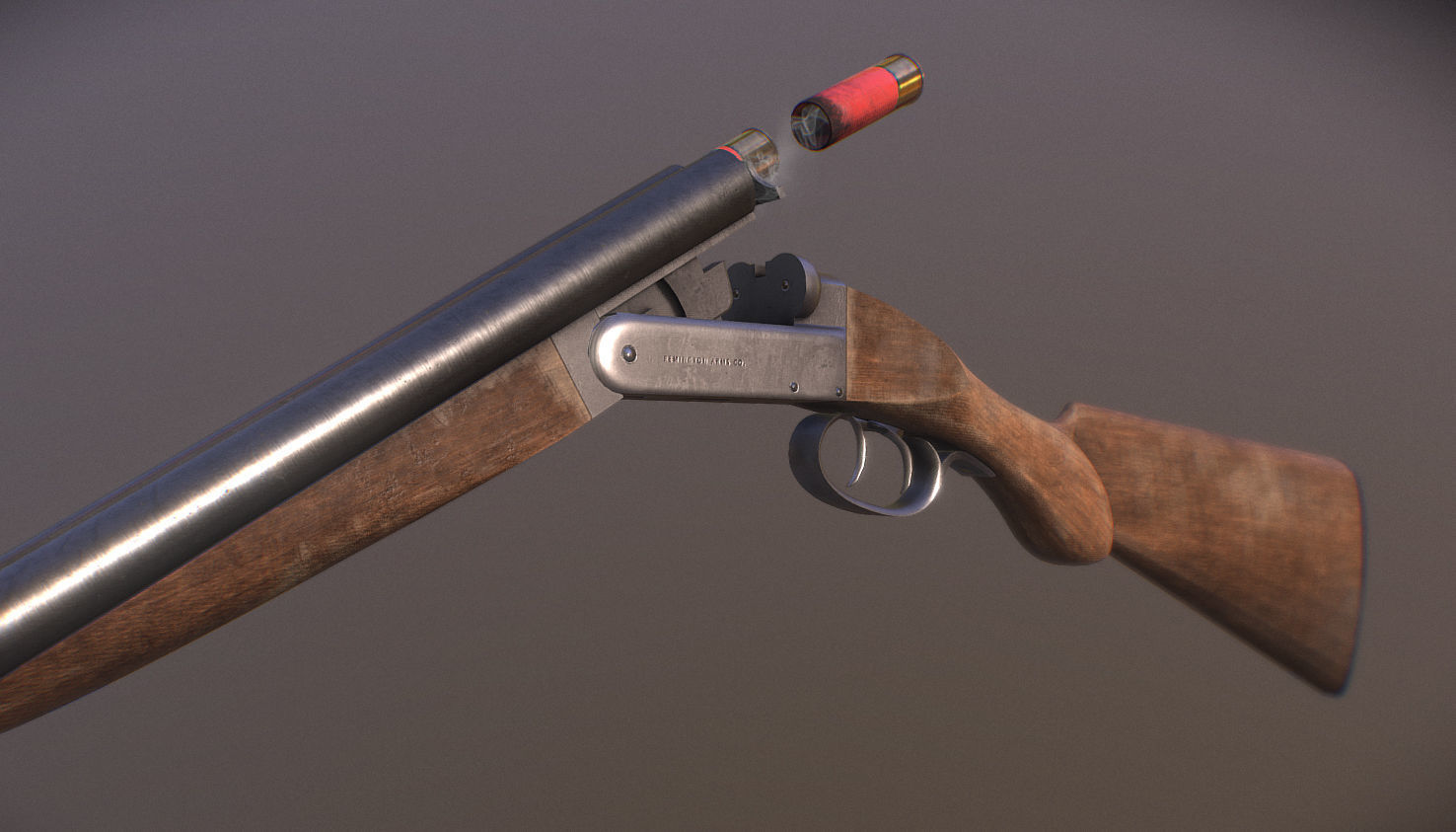 Remington Double Barrel Shotgun Low-poly 3D model_1