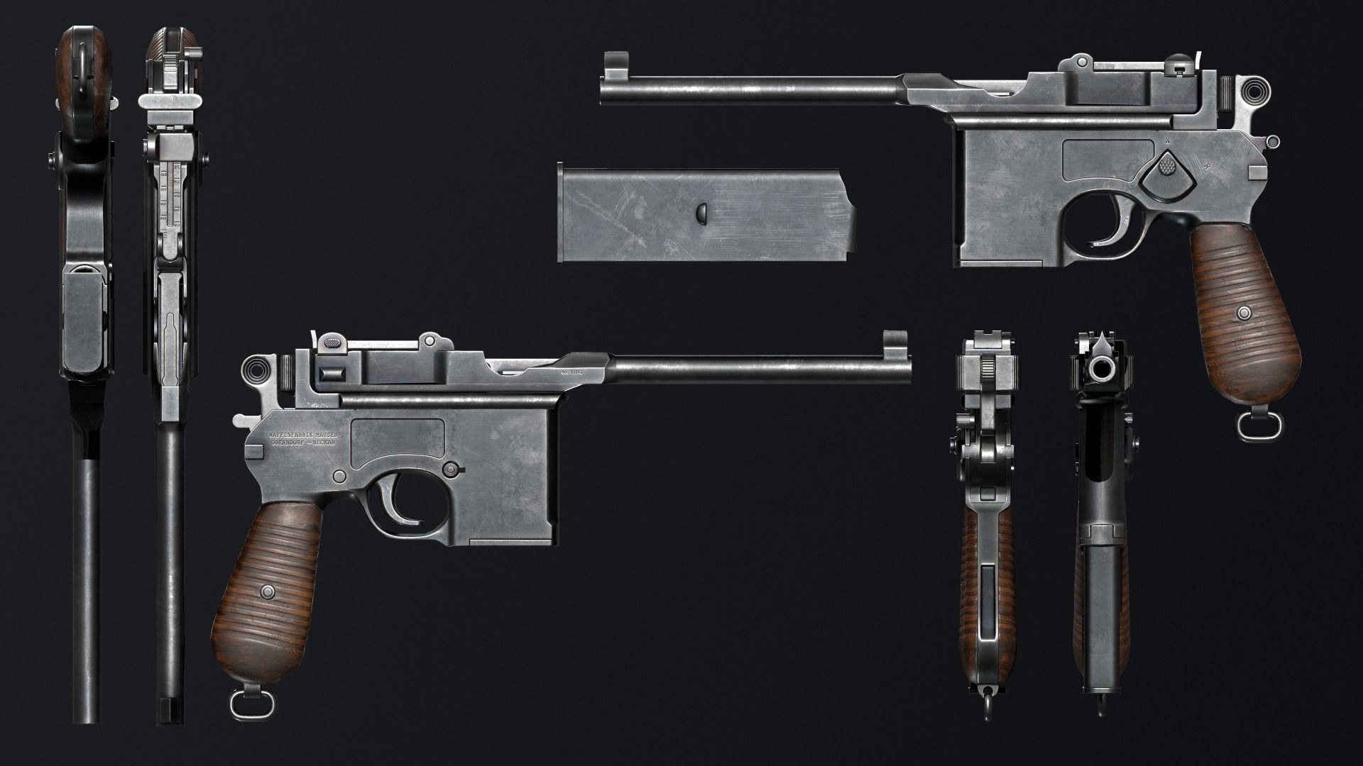 PBR Mauser M712 Schnellfeuer Machine Pistol Low-poly 3D model_1