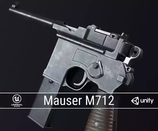 PBR Mauser M712 Schnellfeuer Machine Pistol Low-poly 3D model