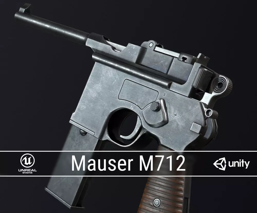 PBR Mauser M712 Schnellfeuer Machine Pistol Low-poly 3D model_0