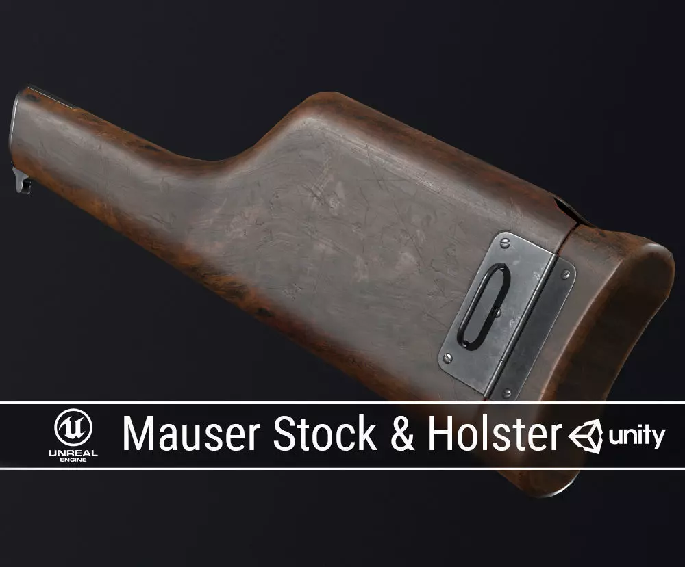 PBR Mauser Stock and Holster Low-poly 3D model_0
