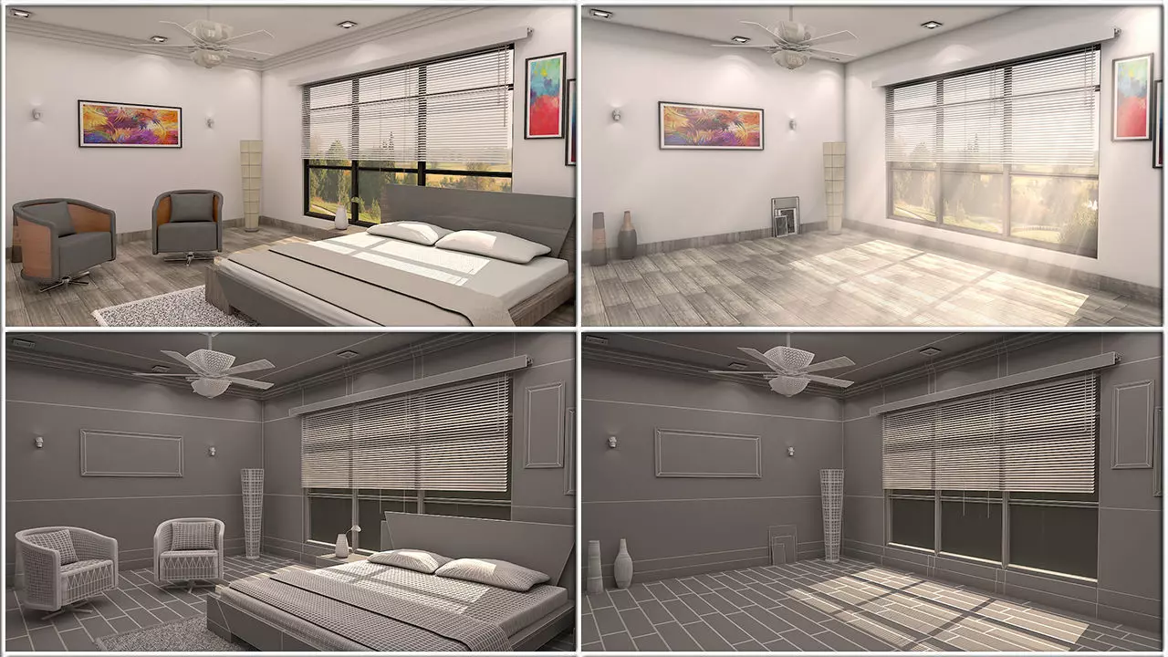 3D model Room four different rooms in house 3D model