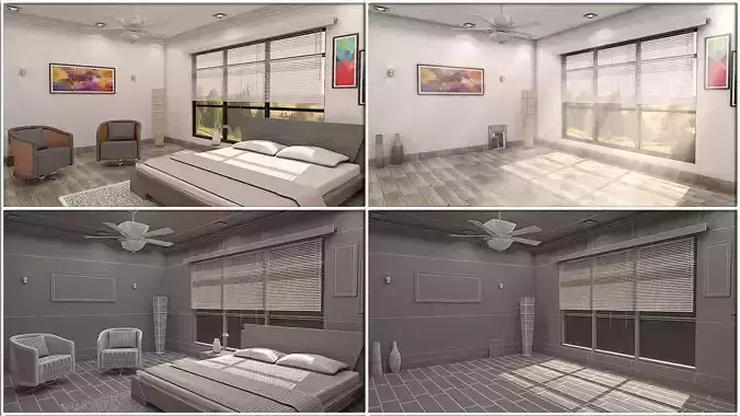 3D model Room four different rooms in house 3D model