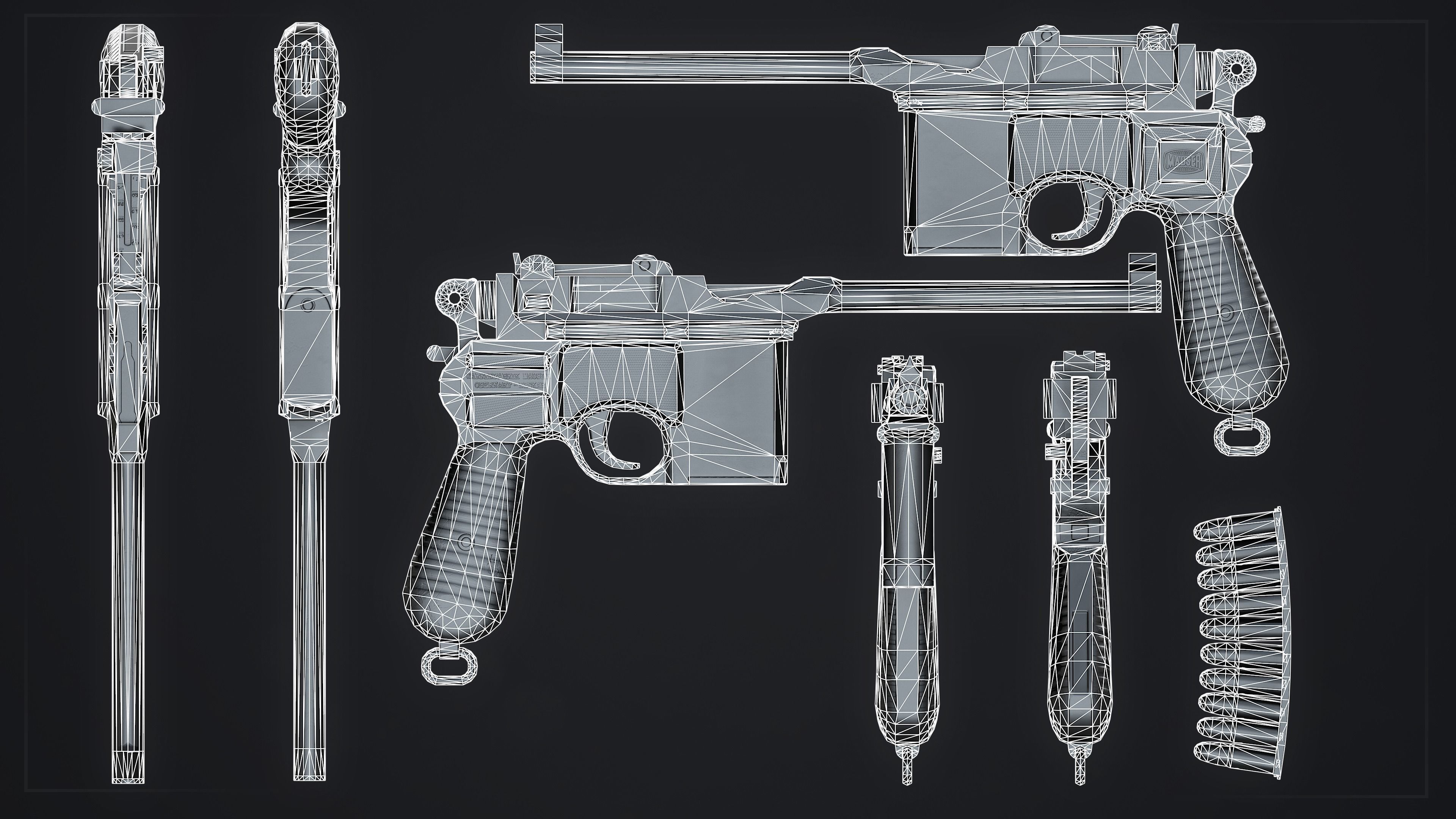 PBR Mauser Pistol Pack Low-poly 3D model_11
