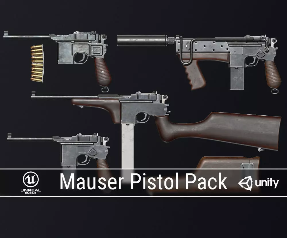 PBR Mauser Pistol Pack Low-poly 3D model_0
