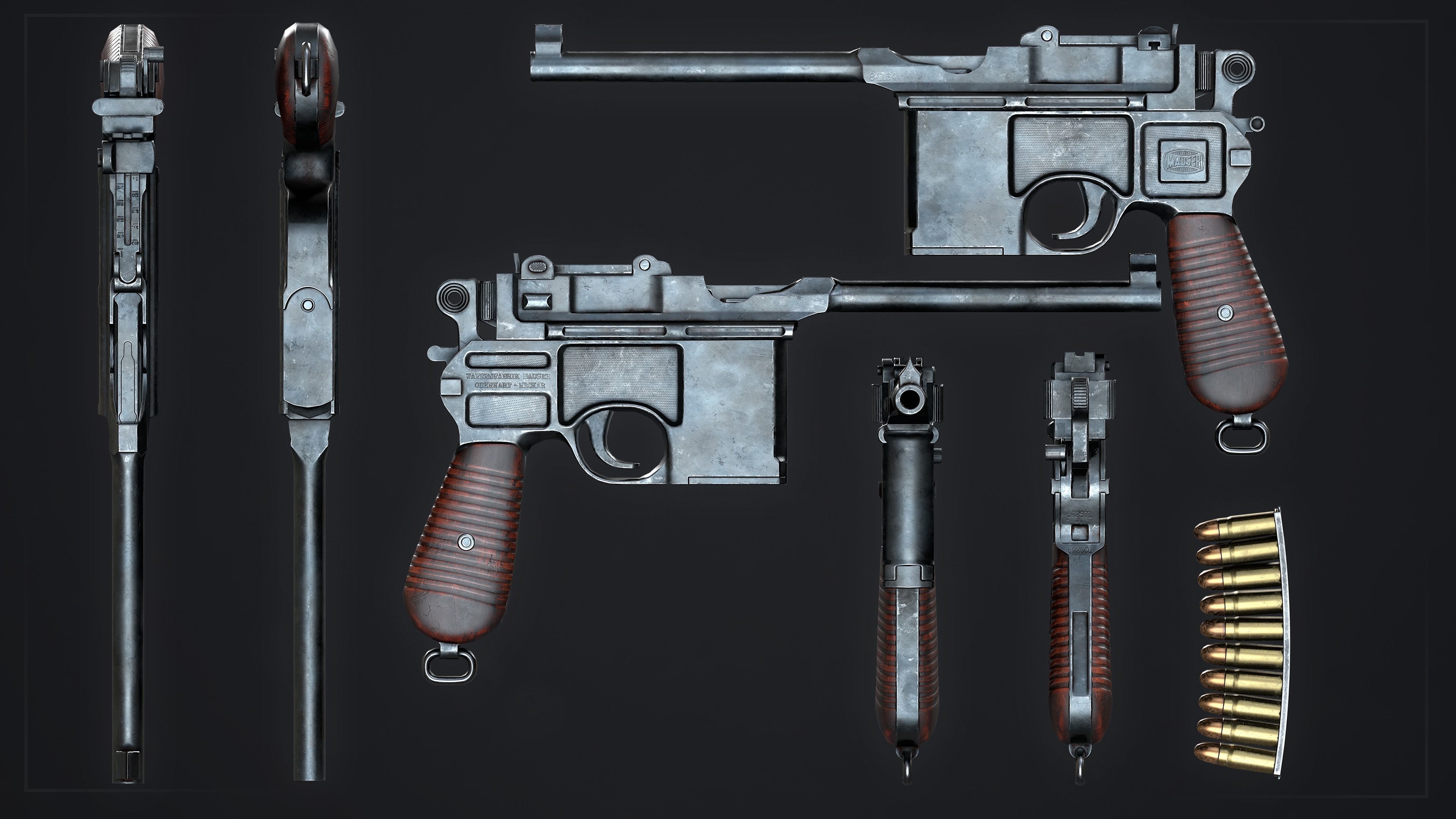 PBR Mauser Pistol Pack Low-poly 3D model_6