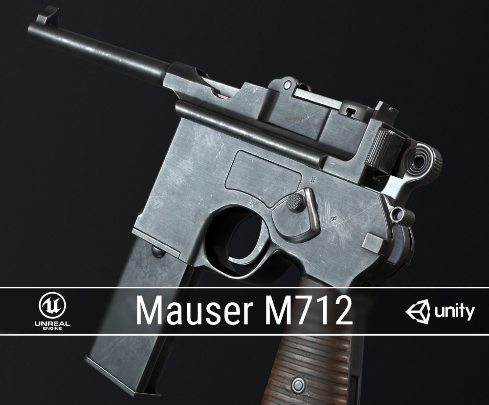 PBR Mauser Pistol Pack Low-poly 3D model_4