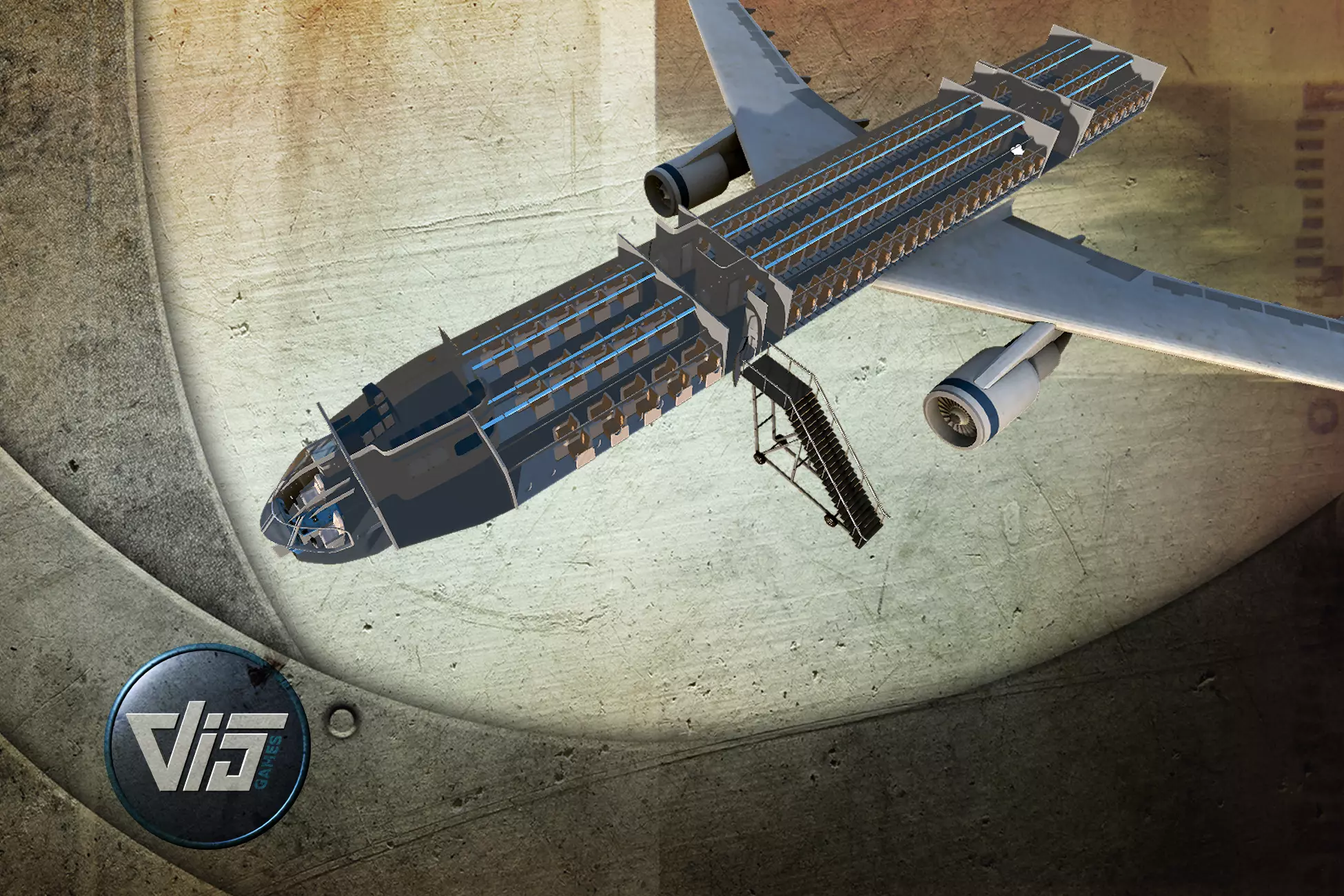 Airplane interior Low-poly 3D model_0