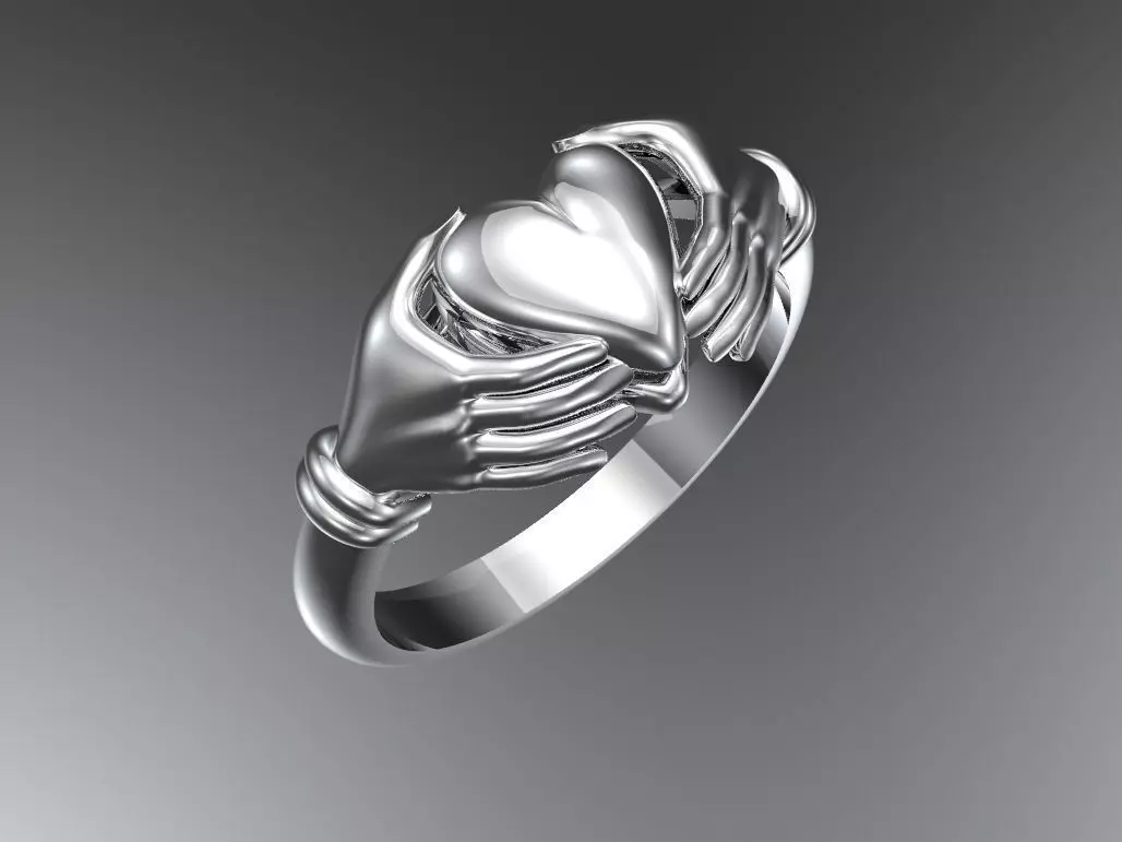 Heart and hands ring 3D print model_0