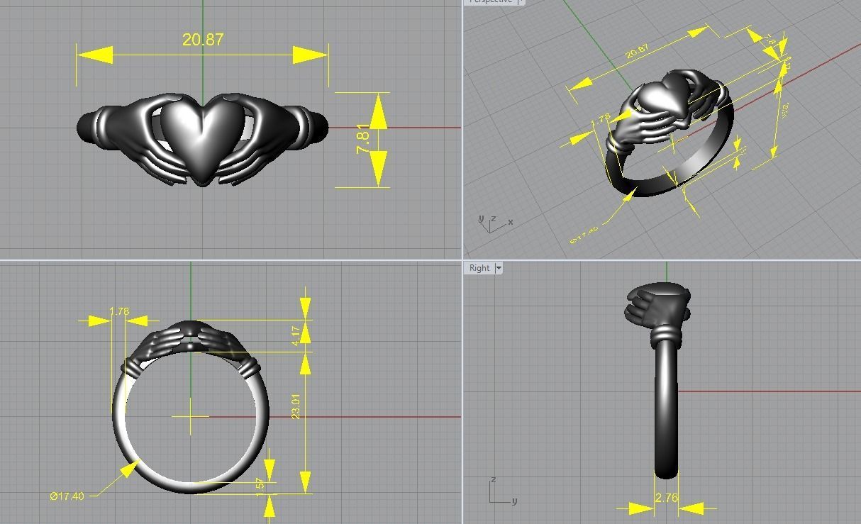 Heart and hands ring 3D print model_6