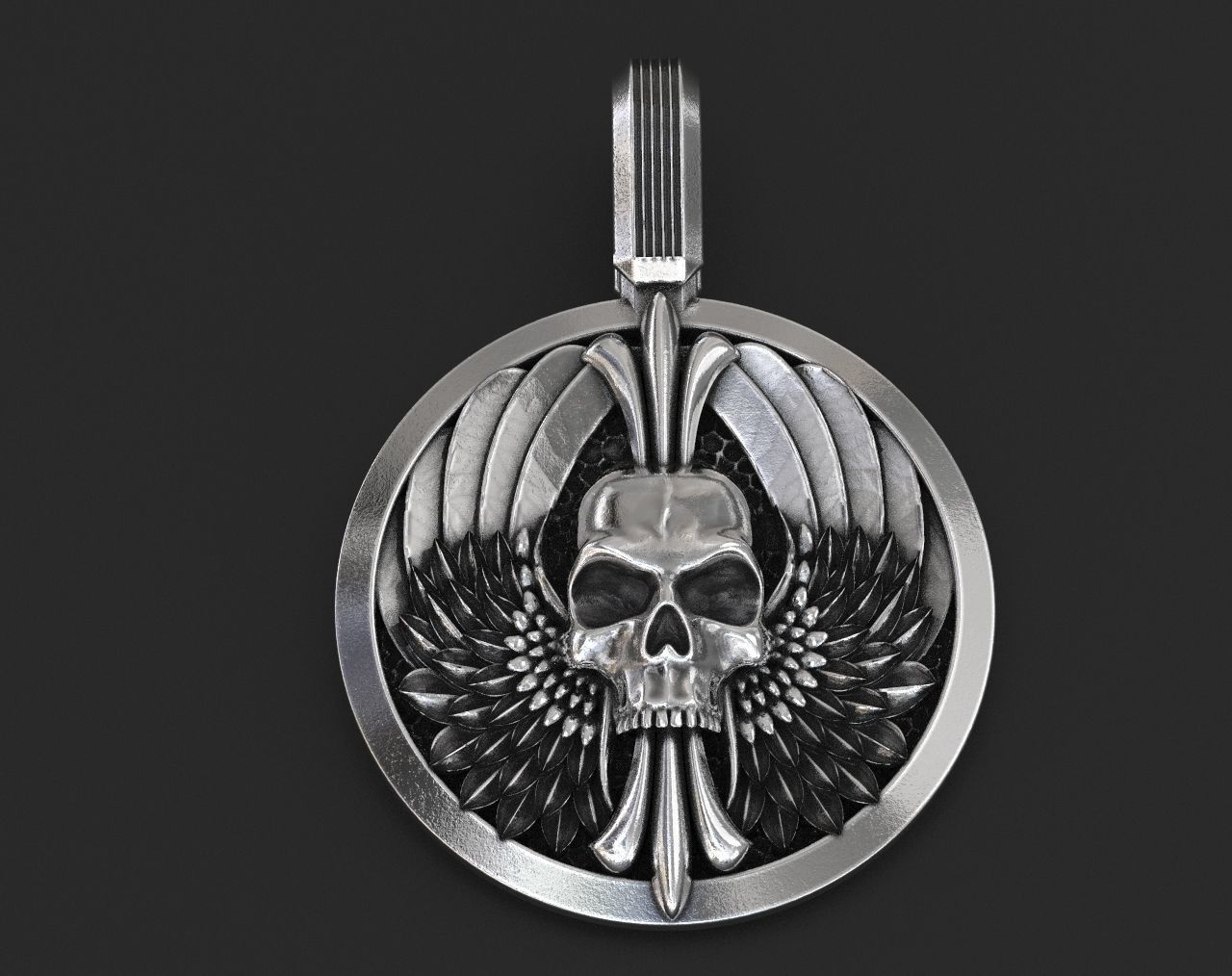 Pendant skull with wings for bikers 335 3D print model_6