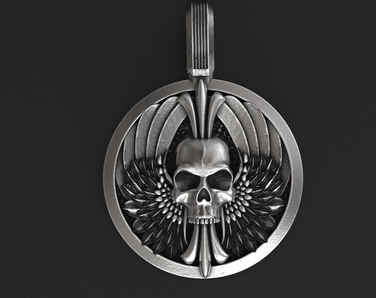 Pendant skull with wings for bikers 335 3D print model_3