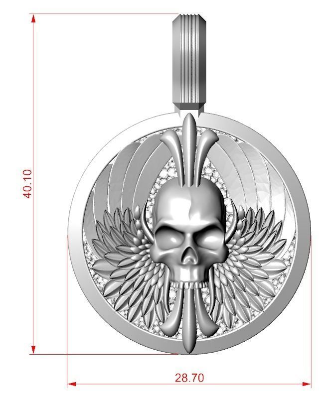 Pendant skull with wings for bikers 335 3D print model_14