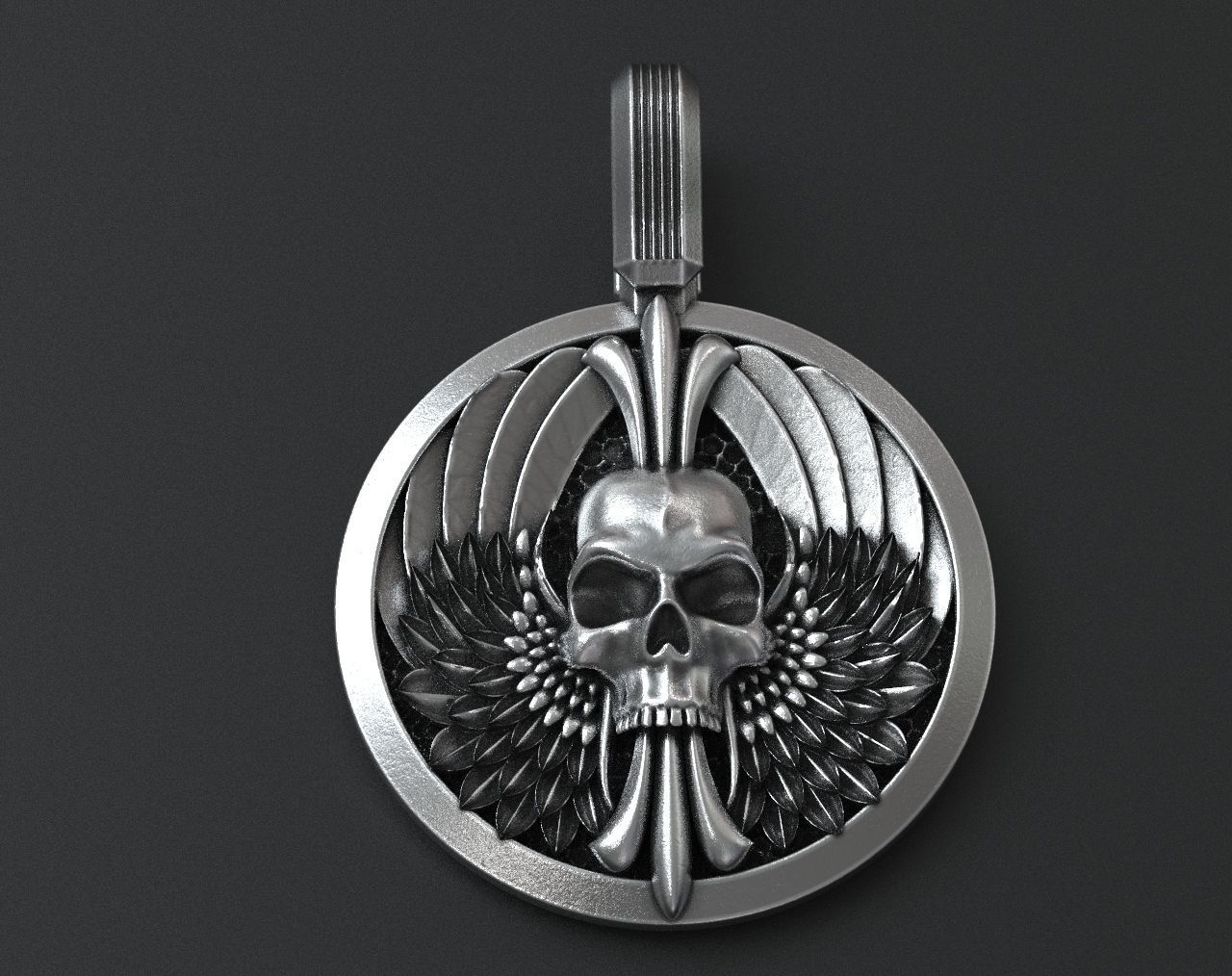 Pendant skull with wings for bikers 335 3D print model_9