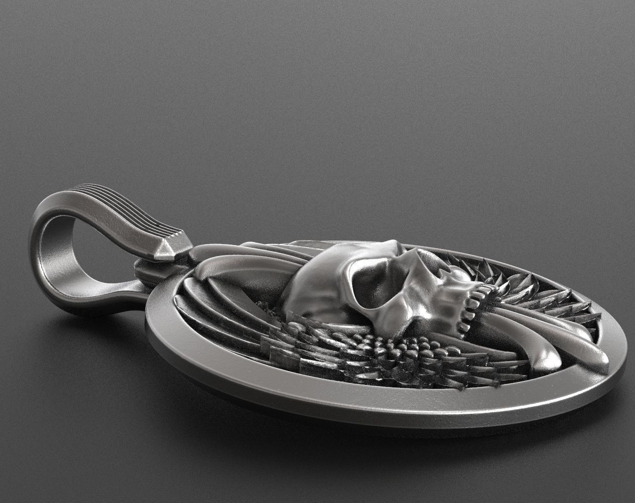 Pendant skull with wings for bikers 335 3D print model_2