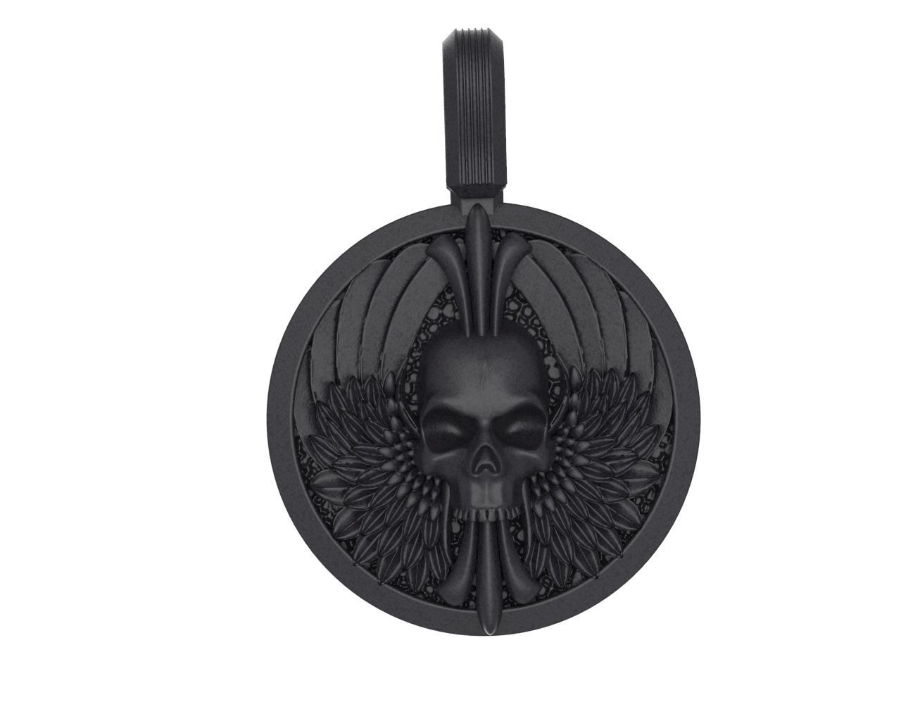 Pendant skull with wings for bikers 335 3D print model_11