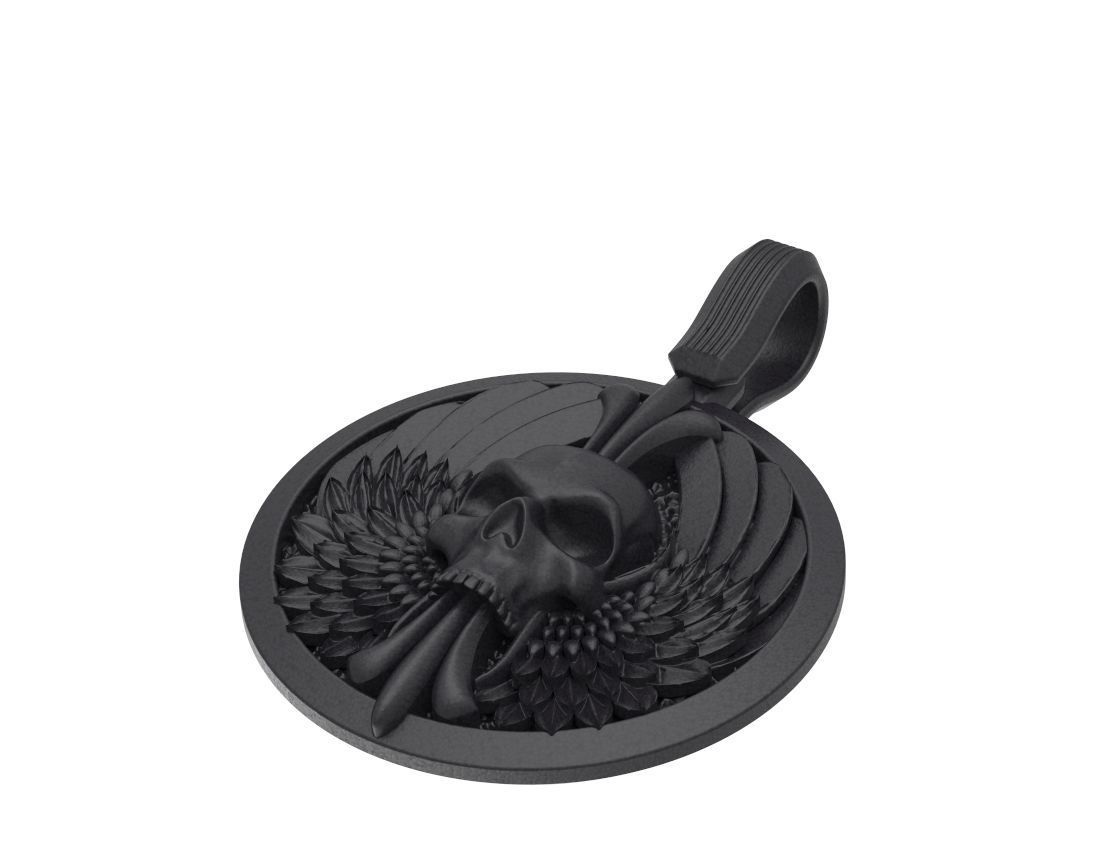 Pendant skull with wings for bikers 335 3D print model_13