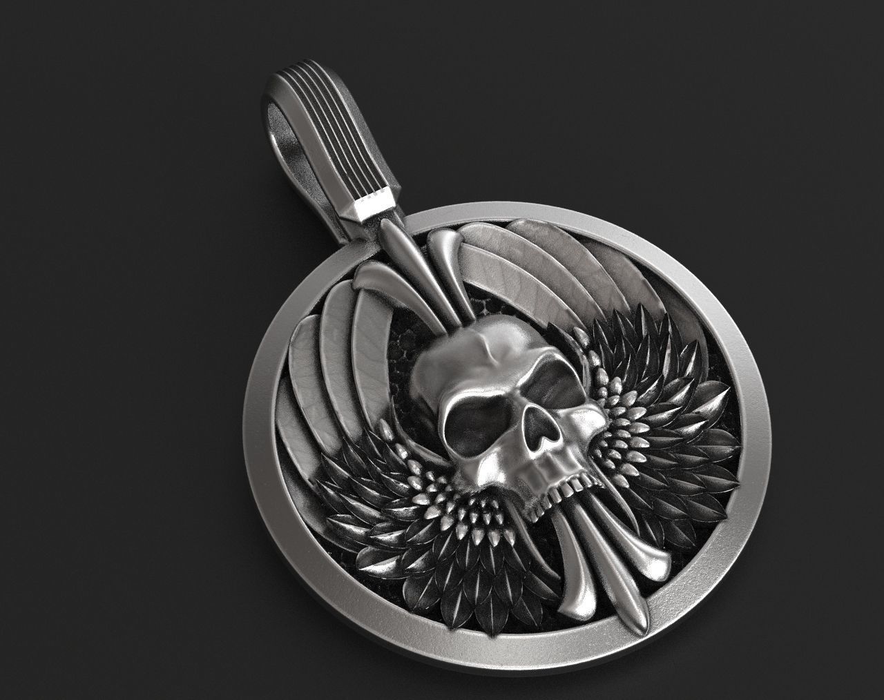 Pendant skull with wings for bikers 335 3D print model_4