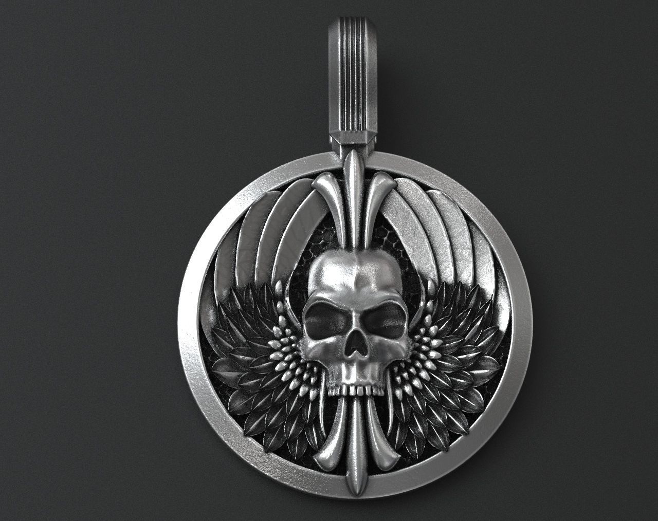 Pendant skull with wings for bikers 335 3D print model_1