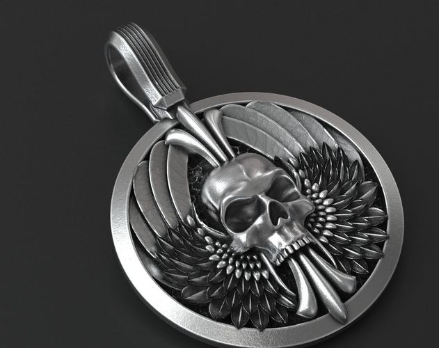 Pendant skull with wings for bikers 335 3D print model