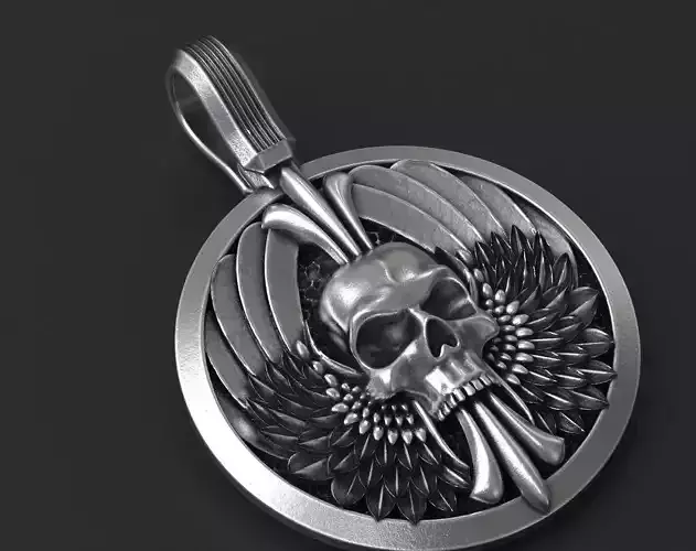 Pendant skull with wings for bikers 335