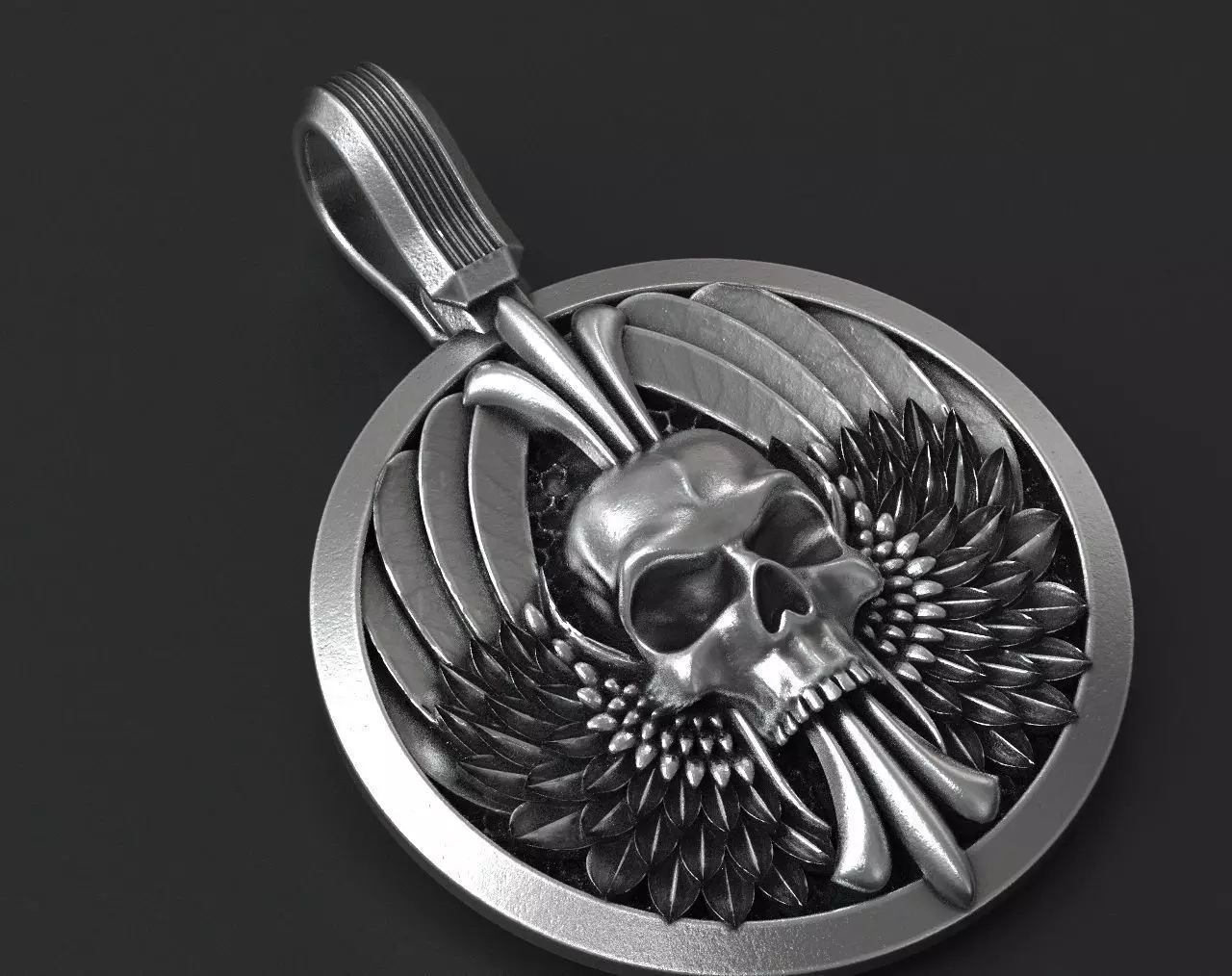 Pendant skull with wings for bikers 335 3D print model_0