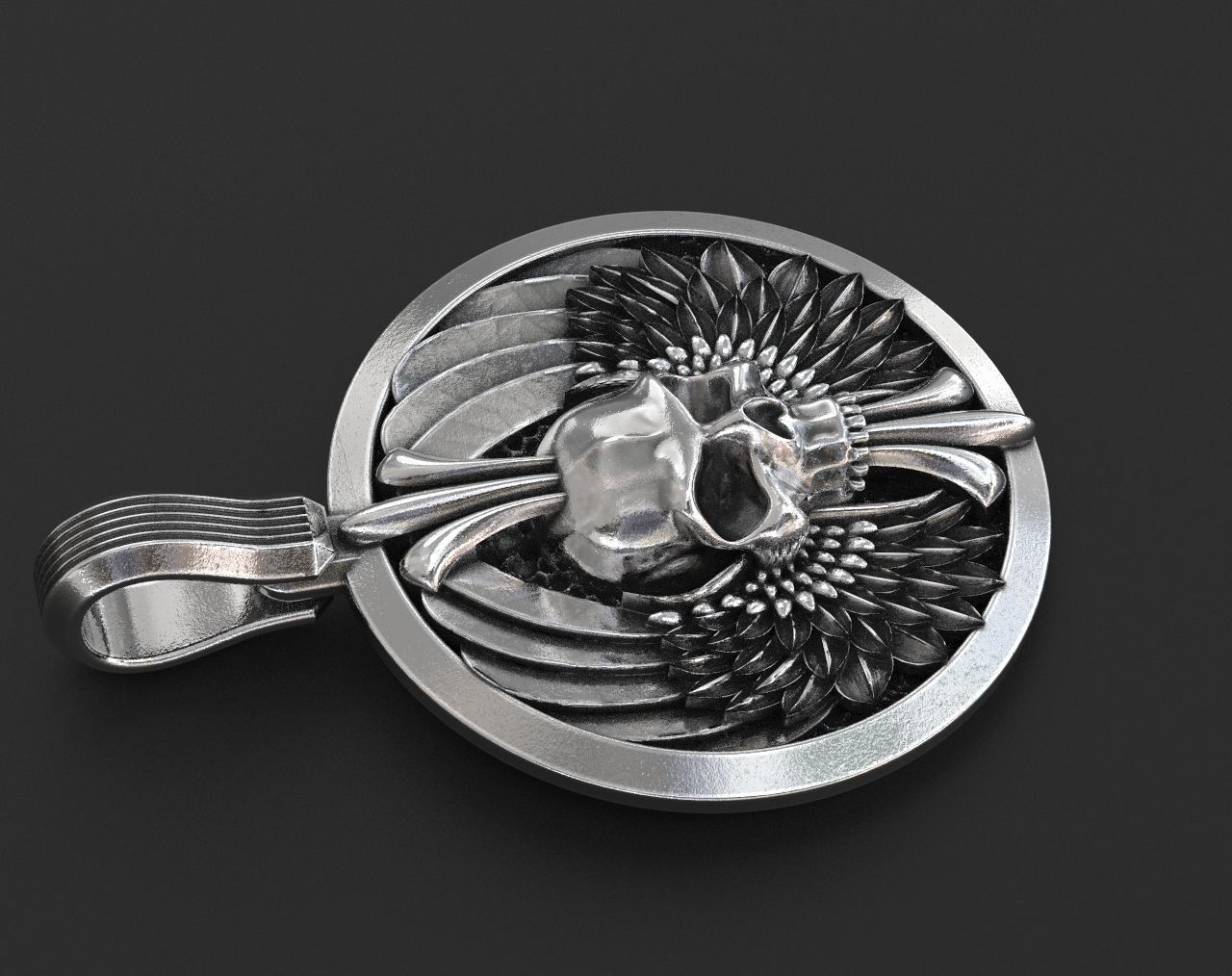 Pendant skull with wings for bikers 335 3D print model_8