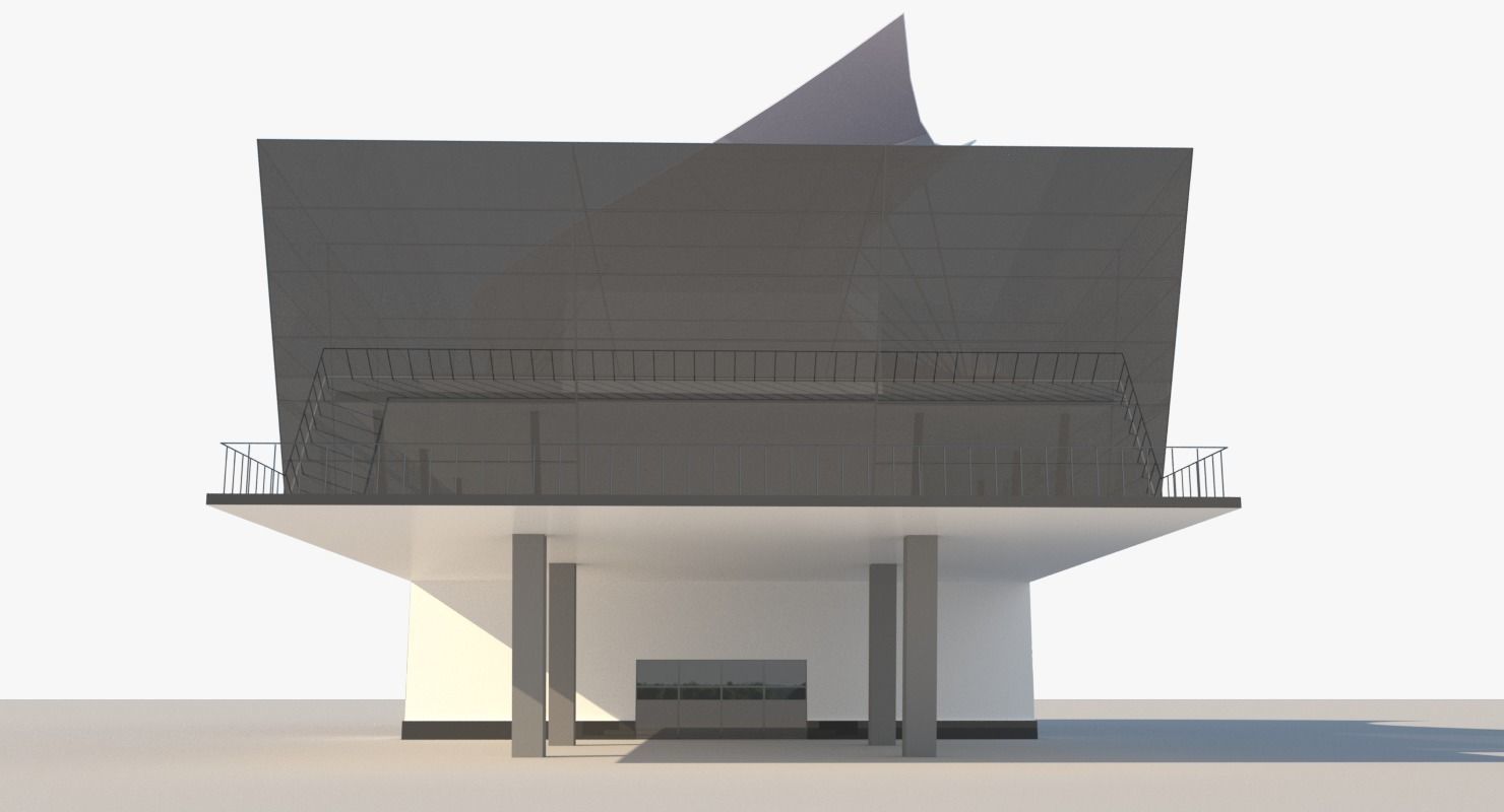 Modern Glass Shoping Mall Low-poly 3D model_2