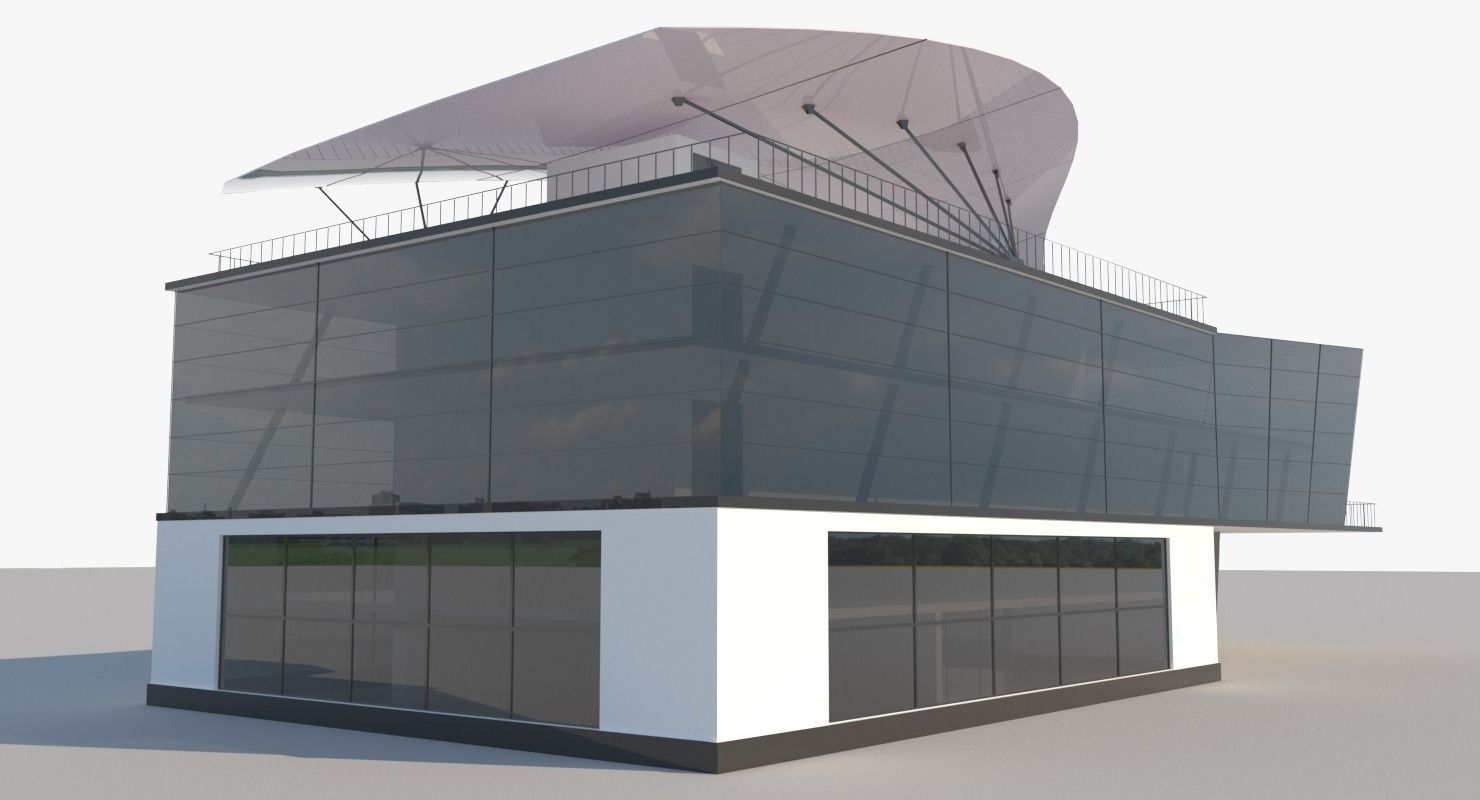 Modern Glass Shoping Mall Low-poly 3D model_3