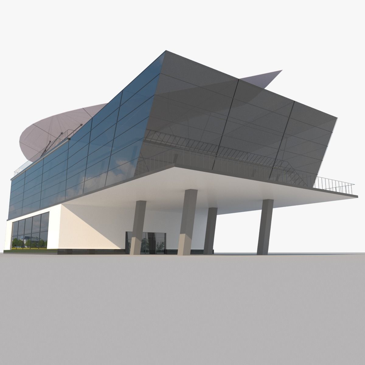 Modern Glass Shoping Mall Low-poly 3D model_1
