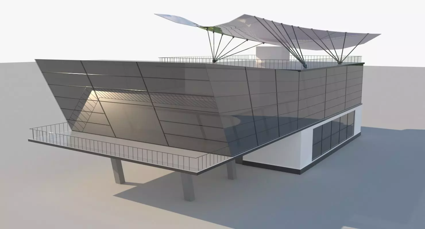 Modern Glass Shoping Mall Low-poly 3D model_0