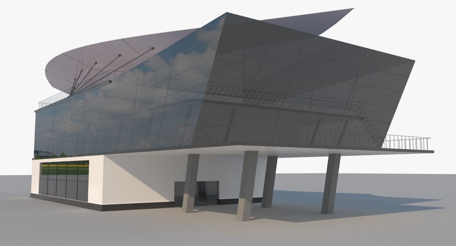 Modern Glass Shoping Mall Low-poly 3D model_5