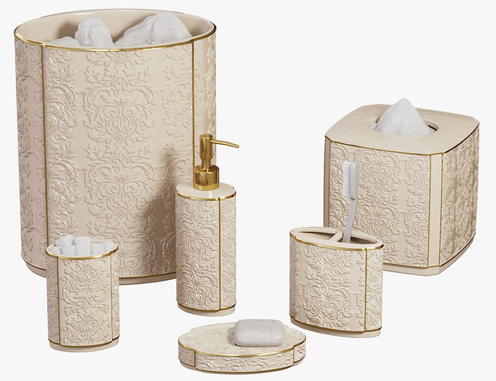 Furla Cream Damask Ceramic Bath Accessories 3D model CGTrader