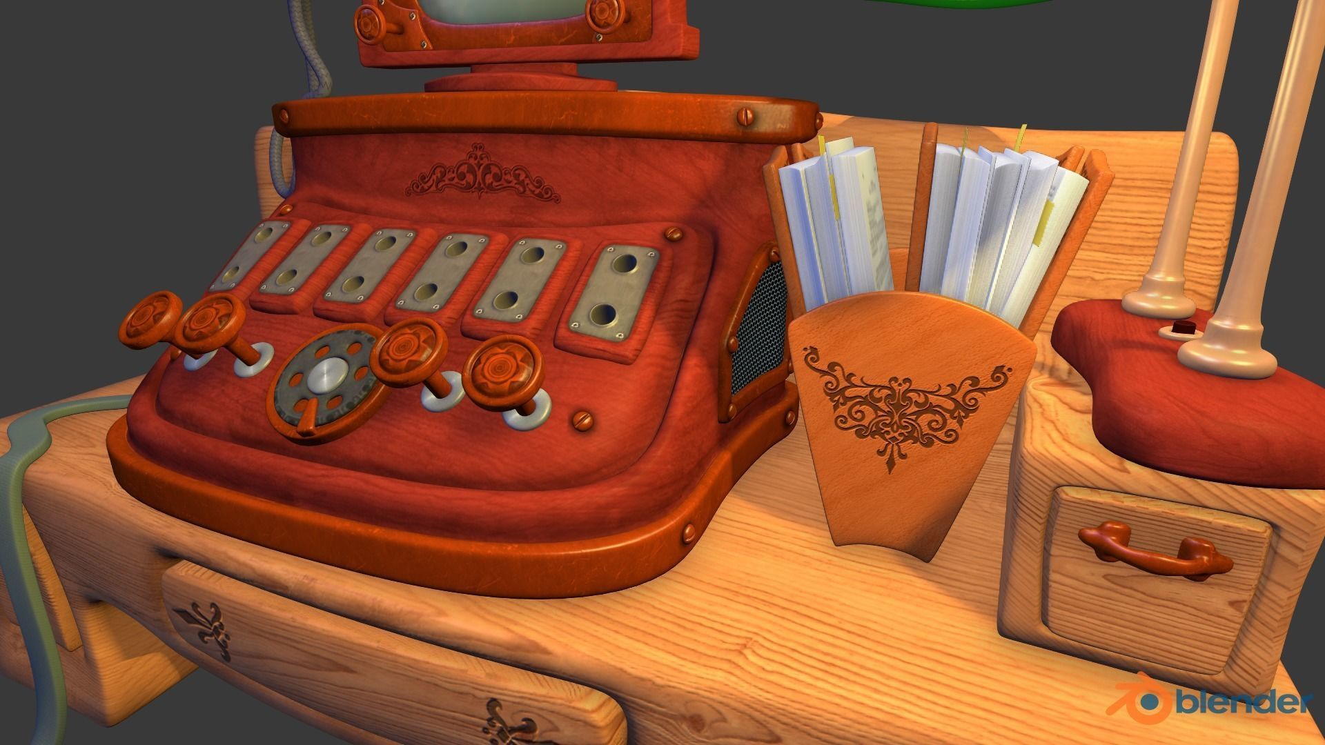 Cartoon work table Low-poly 3D model_3