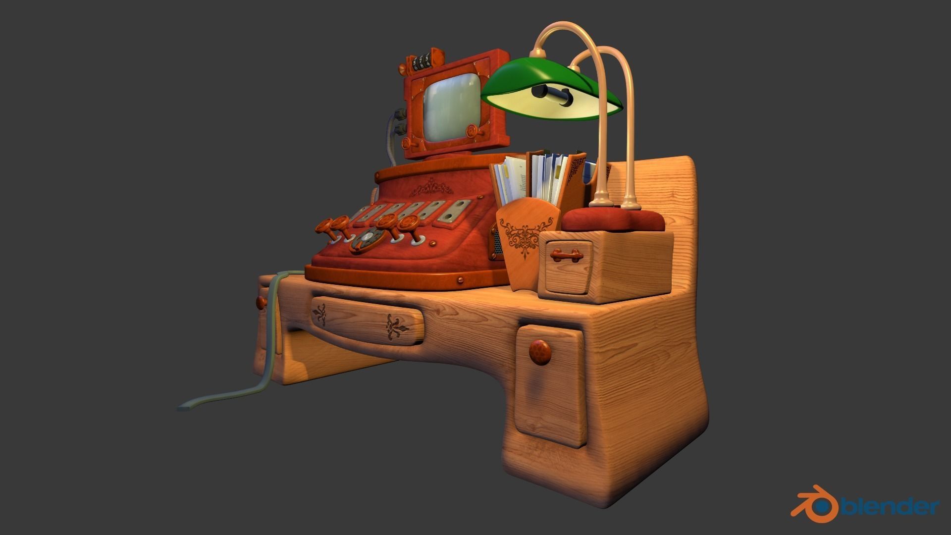 Cartoon work table Low-poly 3D model_2