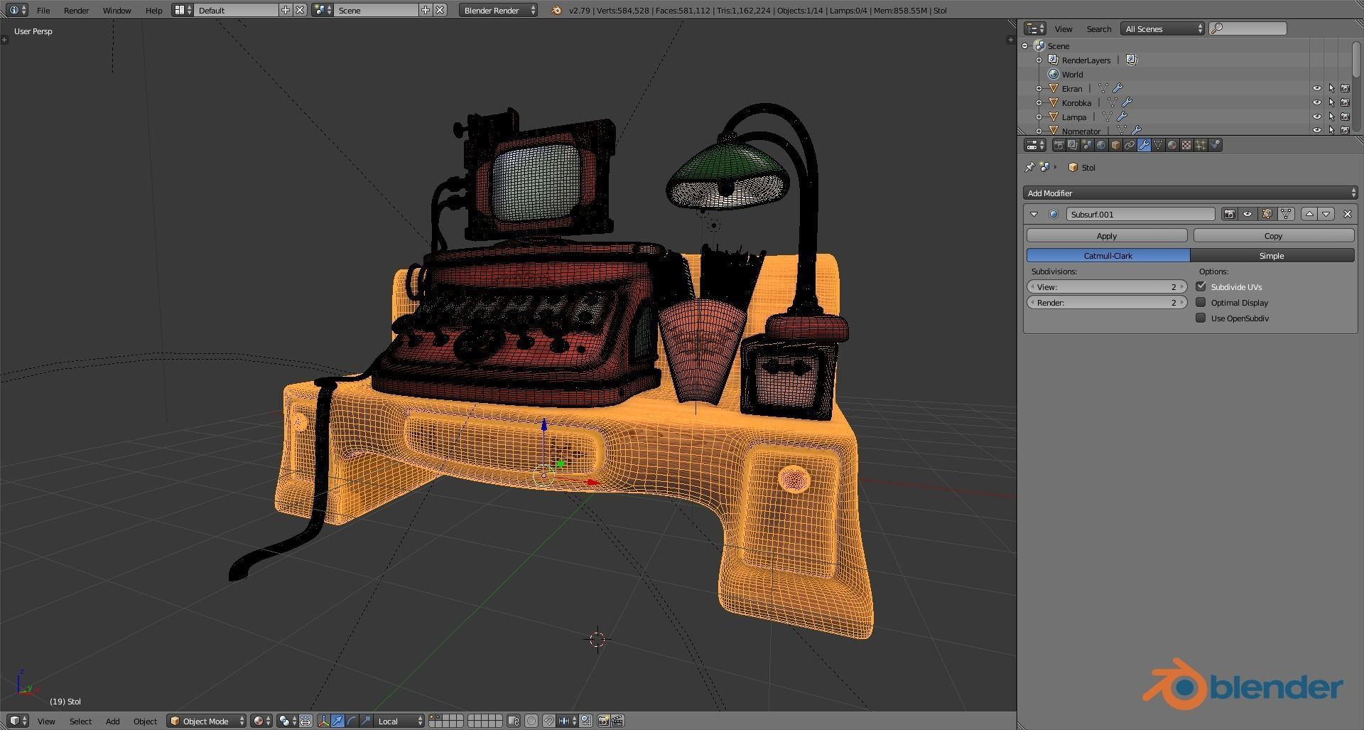 Cartoon work table Low-poly 3D model_9