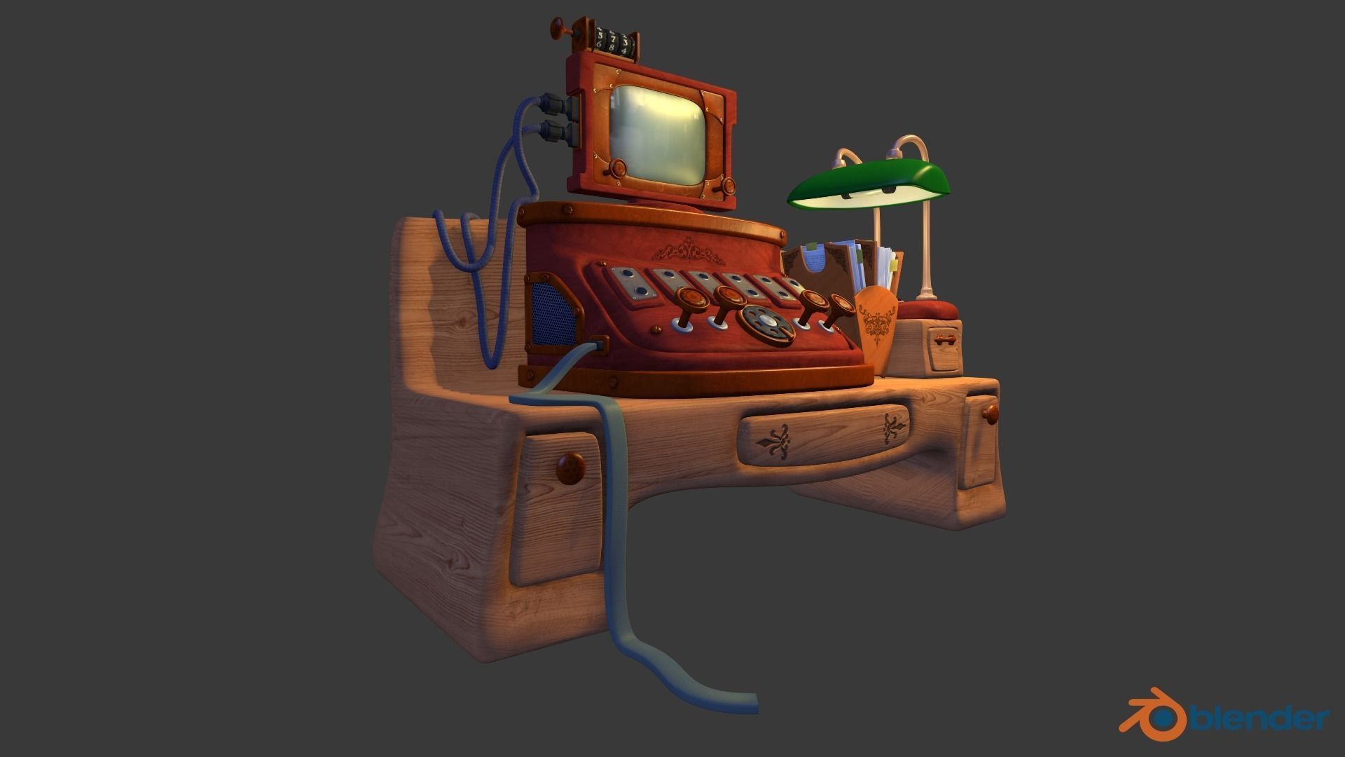 Cartoon work table Low-poly 3D model_1