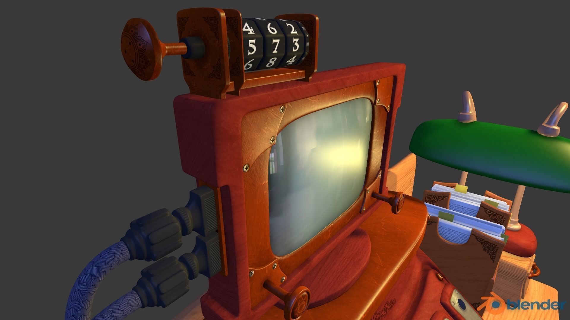 Cartoon work table Low-poly 3D model_4