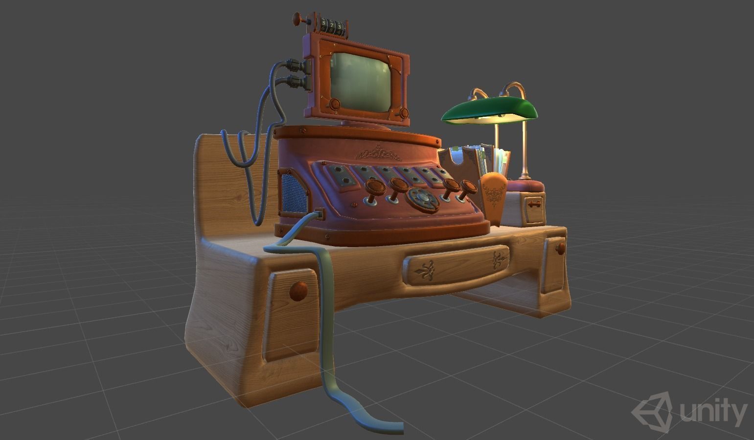 Cartoon work table Low-poly 3D model_6